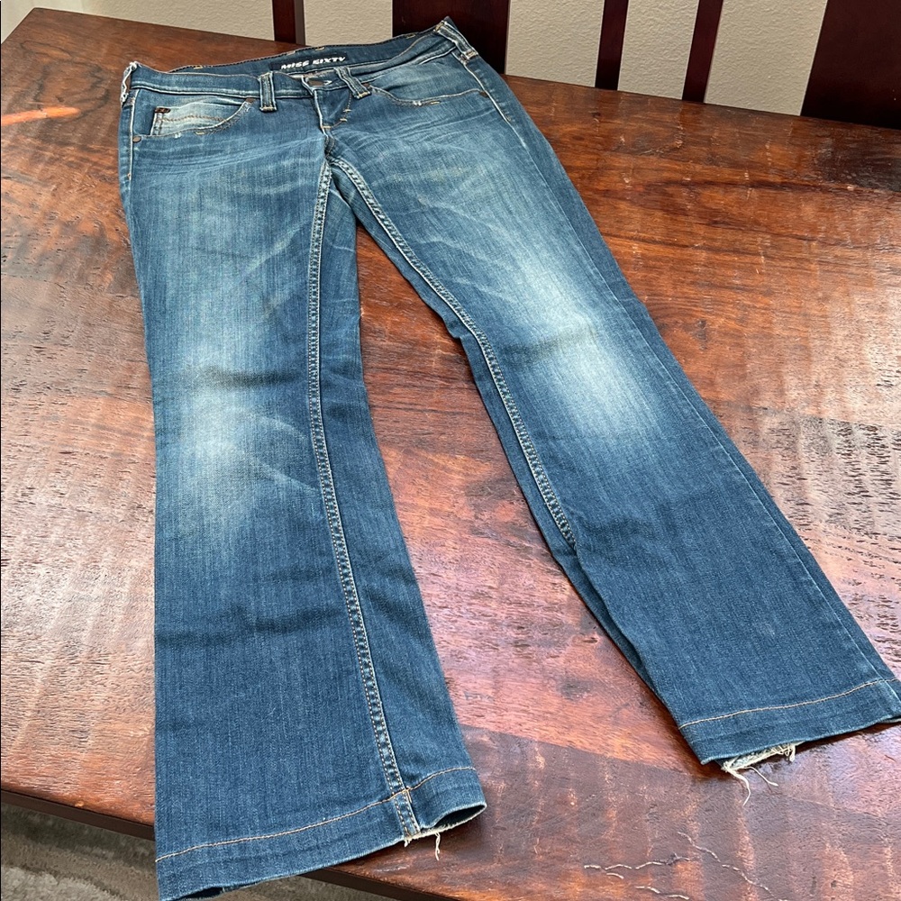 MISS SIXTY Vintage Italy Made Slim Low-Rise Bootcut Jeans Distressed Mid Blue 27